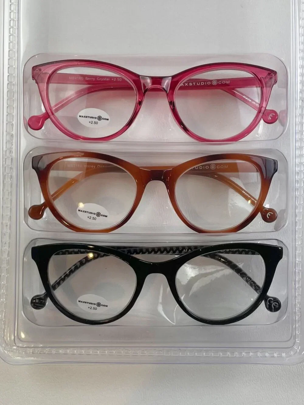 MaxStudio.com 3 Pack Reading Glasses +2.50 Black Honey Berry New